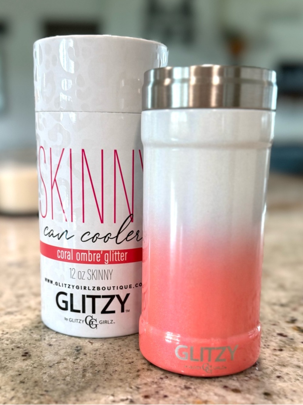 Glitzy Girlz "Coral Ombre" Skinny Can Cooler - NEW